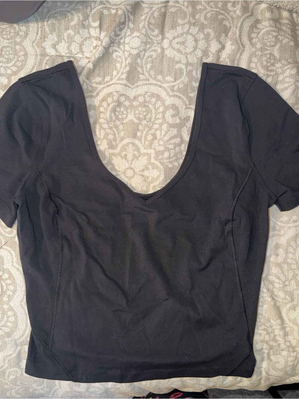 lululemon athletica Black Scoop-Neck Short Sleeve Crop Top
